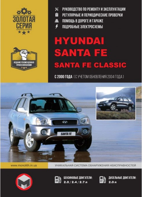 Книга: Hyundai Santa Fe / Santa Fe Classic (Хундай Санта Фе / Хундай Санта Фе Классик). Руководство по ремонту, инструкция по эксплуатации. Модели с 2000 года выпуска (+обновления 2004 г.), оборудованные бензиновыми и дизельными двигателями.