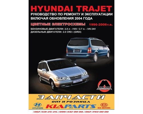 Книга: Hyundai Trajet (Хюндай Траджет). Руководство по ремонту, инструкция по эксплуатации. Модели с 1996 по 2006 год выпуска, оборудованные бензиновыми и дизельными двигателями